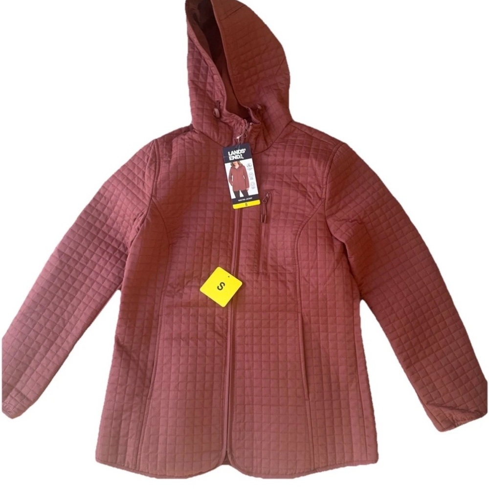 NEW! Lands' End Women's Adjustable Hood Quilted Jacket - Size Red (Rust)